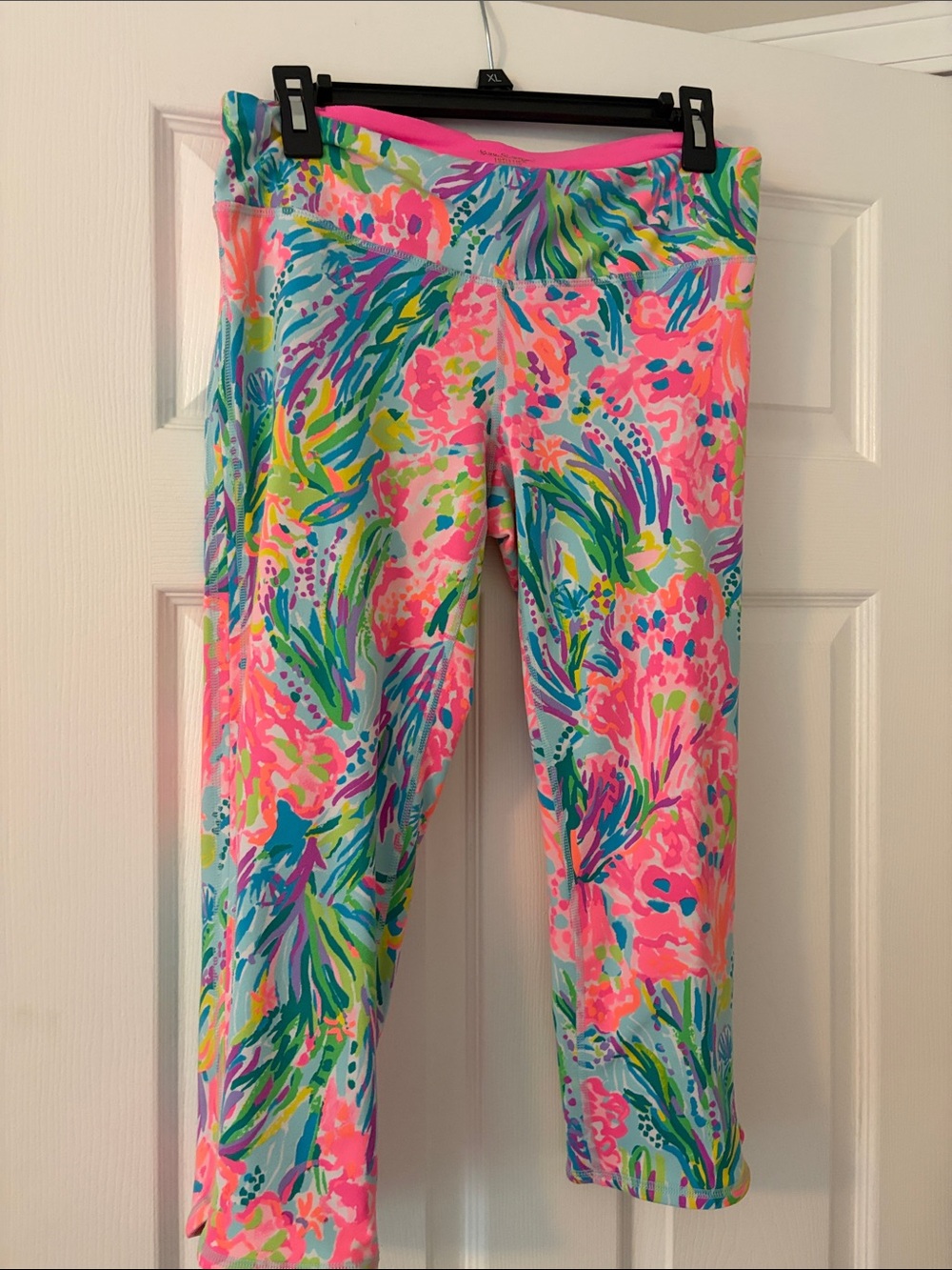 Lilly Pulitzer Neon Floral Capri Leggings - Pink Blue Green